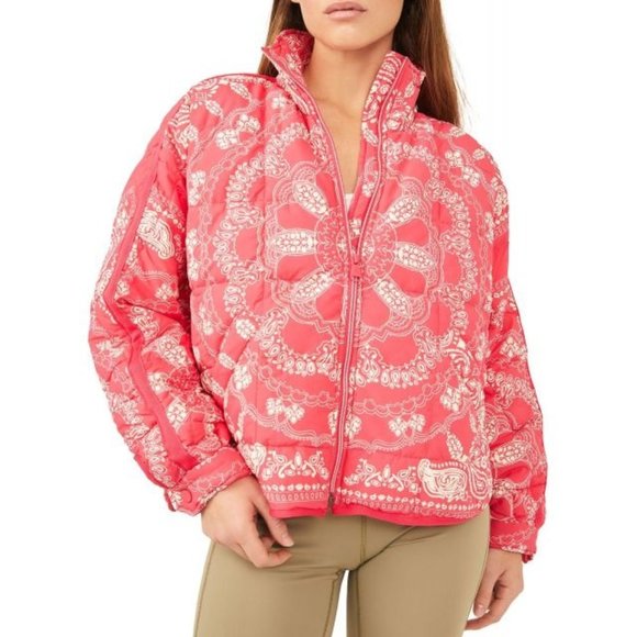 Free People Movement Pippa Packable Puffer Jacket Pink Bandana